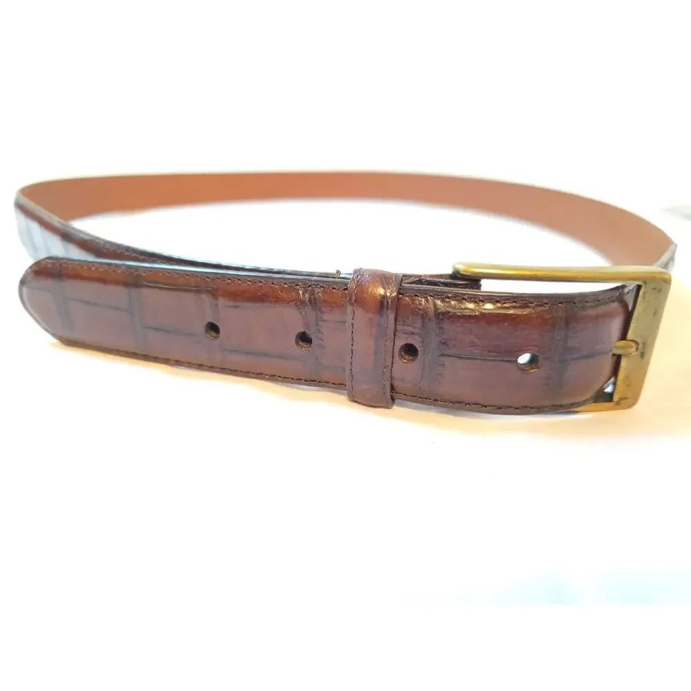 Arden Leather Belt Sz 42 Brown Italian Leather Brass Buckle Croc Embossed